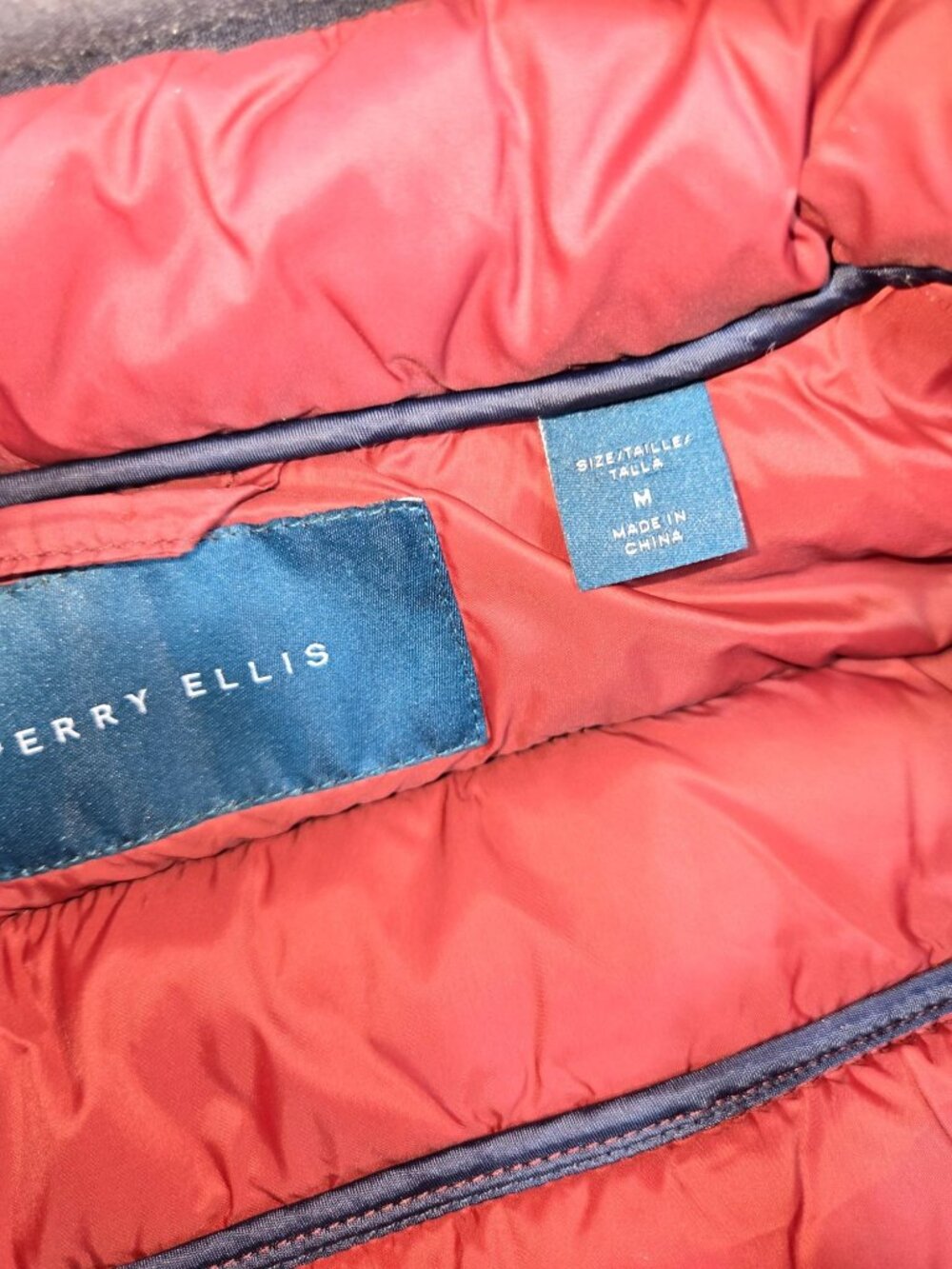 Perry Ellis Two Tone Puffer Vest Size Medium Rust Orange Brown Quilted Zip - Picture 5 of 8